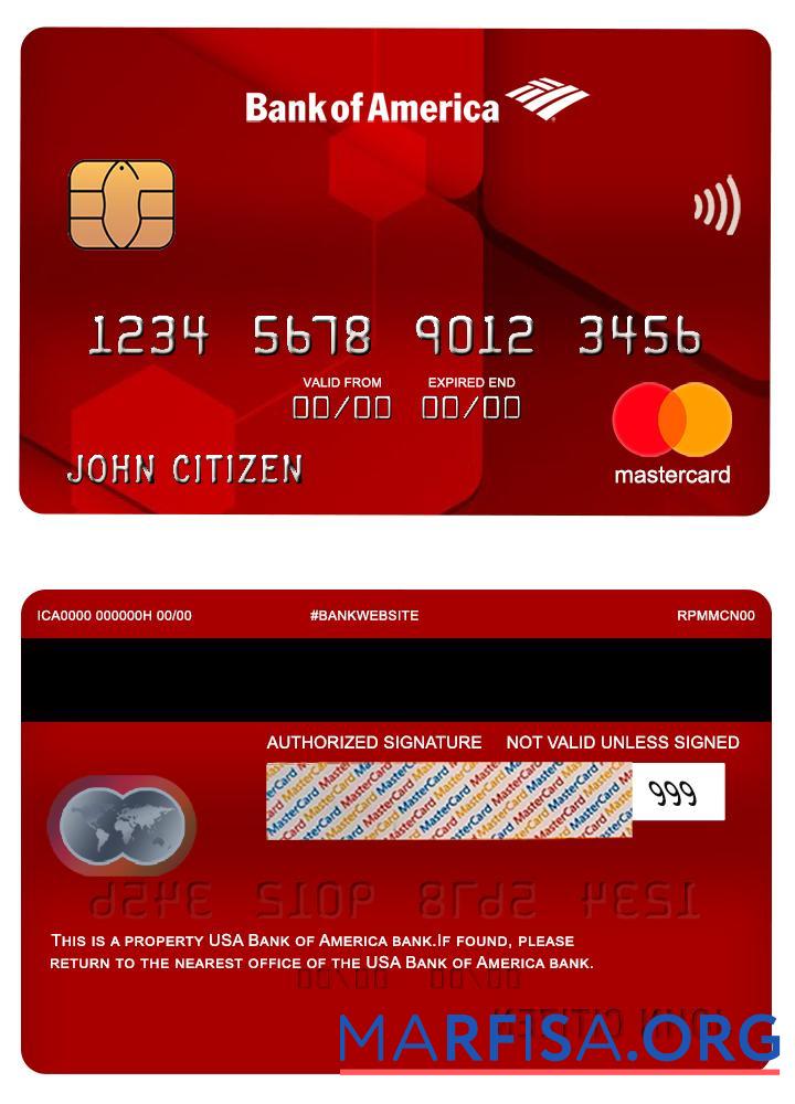 Downloadable USA Bank of America bank mastercard red real example